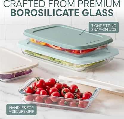COOK WITH COLOR 8-Piece Deep Glass Baking Dish Set with Plastic Lids – Casserole and Food Storage Containers for Lasagna, Leftovers – Freezer-to-Oven, Microwave & Dishwasher Safe, Mint - Image 5