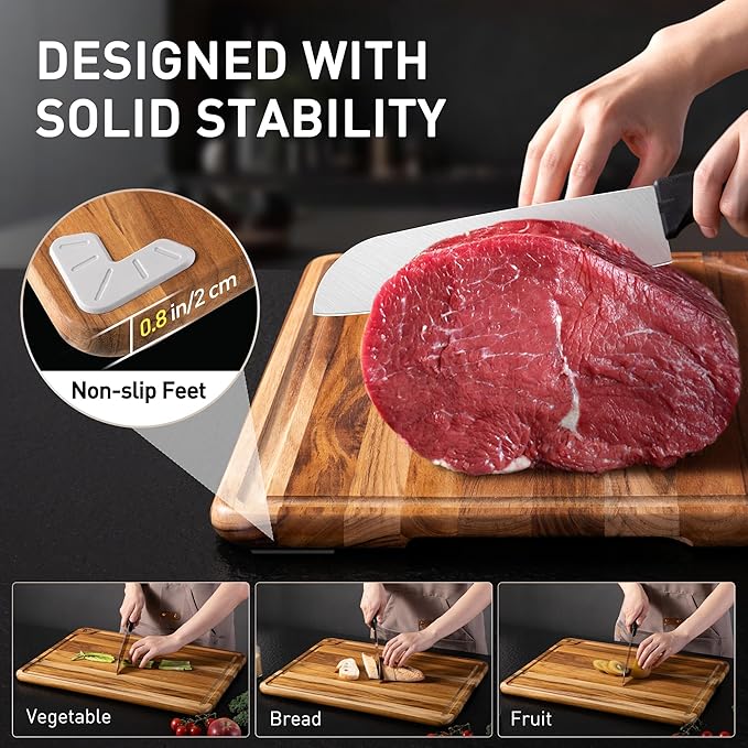Extra Large Teak Wood Cutting Board 20inch for Kitchen Non Slip Feet Over Sink Butcher Block Chopping Board Nice Solid Thick Wooden Juice Groove Big Xl XXl large Best Hardwood Kitchen Counter Organic - Image 6