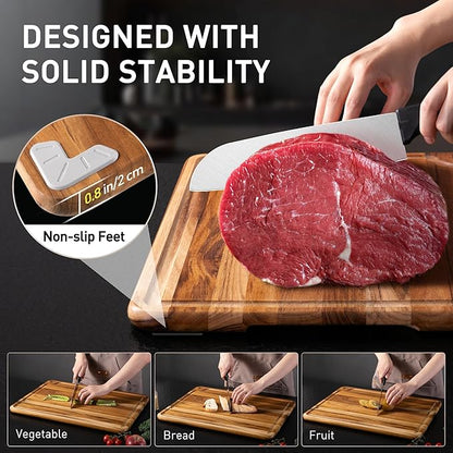 Extra Large Teak Wood Cutting Board 20inch for Kitchen Non Slip Feet Over Sink Butcher Block Chopping Board Nice Solid Thick Wooden Juice Groove Big Xl XXl large Best Hardwood Kitchen Counter Organic - Image 6