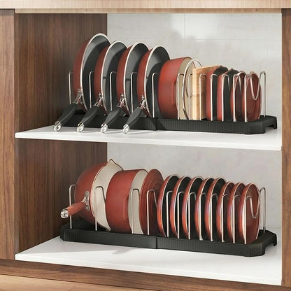 Pots and Pans Organizer for under Cabinet, Pan Pot Organizers inside Cabinet, Expandable Organizer with 12 Adjustable Dividers for Cookie Sheets, Cutting Boards, Pot Lids, Cookware - Pan Rack, Black - Image 9