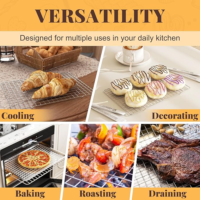 Cooling Racks for Cooking and Baking - 2 PCS 10" x 15" Grid Wire Baking Rack for Oven Cooking, Baking, Grilling, Roasting - Dishwasher Safe Bacon Rack - Fits Jelly Roll Cookie Sheet Pan - Image 6