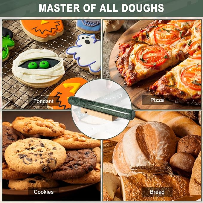 Marble French Rolling Pin for Baking, 12 Inch Non Stick Polished Rolling Pin for Dough, Heavy Dough Roller for Fondant Pizza Pie Crust Cookie Pastry Bread, Kitchen Baking (Indian Green) - Image 6