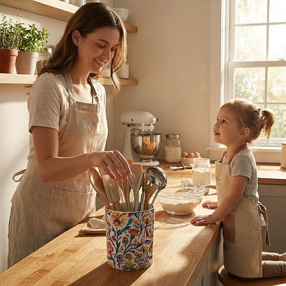 MyGift Vibrant Paisley Floral Ceramic Kitchen Utensil Holder – Decorative Crock for Cooking Utensils, Flatware, and Countertop Storage