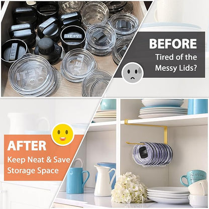 Tumbler Lid Organizer, Horizontal Tumbler Lid Storage Hook Up to 10 Lids, Space Saving Cup Lid Holders Under Cabinet Tumbler Lid Hook for Kitchen Organizer and Storage, Paper Towel Rack Hanger (Gold) - Image 5