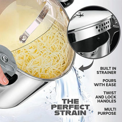 GOTHAM STEEL 5 Qt Stainless Steel Stock Pot Multipurpose Pasta Pot with Strainer Lid & Twist and Lock Handles, for Soup, Spaghetti, Rice, Induction Ready, Dishwasher Safe - Image 2