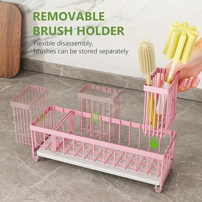 Cisily Extra Large Sink Caddy Organizer with Drying Stone, Pink Sponge Holder for Kitchen, Dish Brush Holder for Countertop, Kitchen Decor Storage and Essentials - Image 5