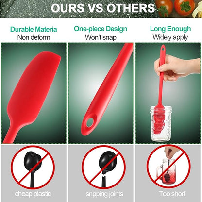 Patelai 2 Pieces Silicone Jar Spatula Long Handle Non-stick Rubber Scraper Heat Resistant Spatula Silicone Scraper for Jars, Smoothies, Blenders Cooking Baking Stirring Mixing Tools (Red,Black)