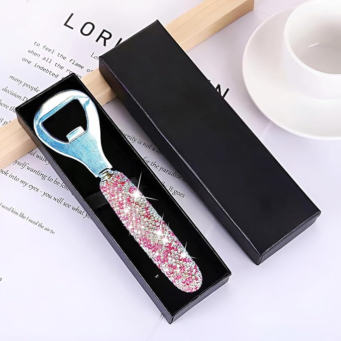 Handcrafted Pink Crystal Bling Beer Opener – Sparkle Diamond Bottle Openers for Home Bar, Bartenders, Party, Wedding Gift, Glitter Accessory for Women & Men