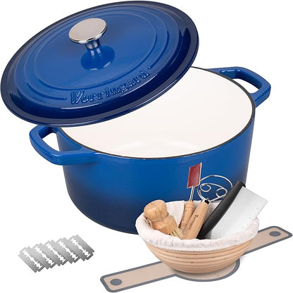 VORRINGARD Enameled Cast Iron Dutch Oven Pot with Lid, for Bread Baking, Round Bread Oven- include Sourdough Bread Baking Supplies Set, 4.5QT, Blue by Unknown