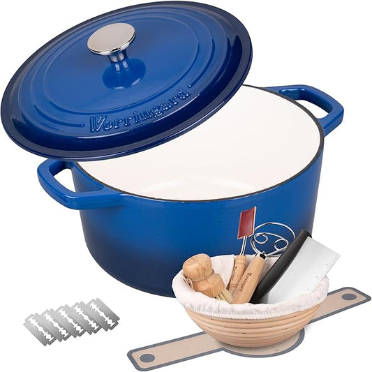 VORRINGARD Enameled Cast Iron Dutch Oven Pot with Lid, for Bread Baking, Round Bread Oven- include Sourdough Bread Baking Supplies Set, 6QT, Blue by Unknown