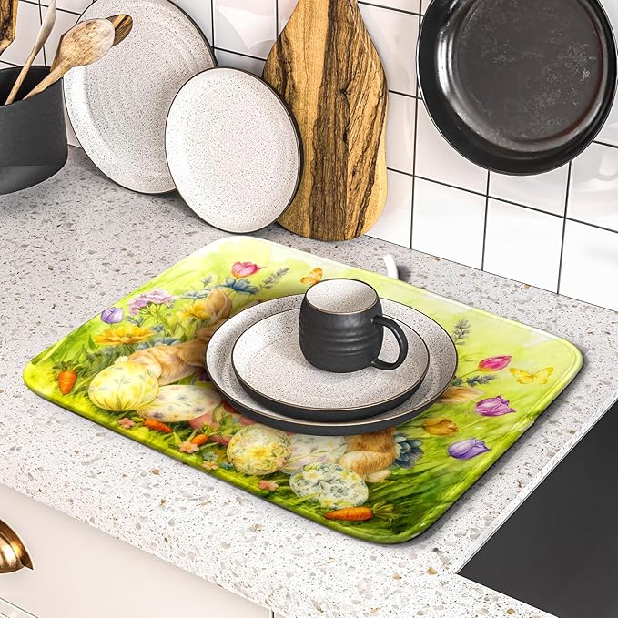 Easter Dish Drying Mat for Kitchen Counter Spring Bunny Microfiber Countertop Mat Small - Image 5