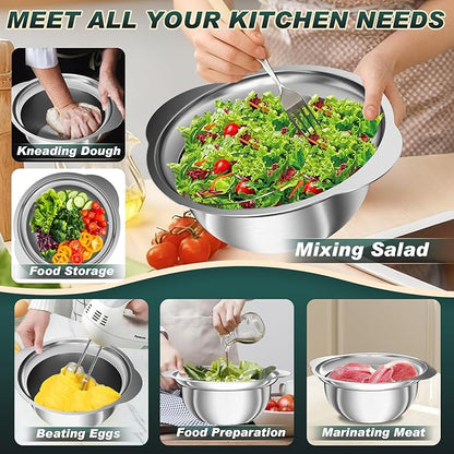Stainless Steel Colanders with Mixing Bowl - 3.0QT & 2.0QT Strainer and Colander with Handle, 3.5QT Nesting Kitchen Bowl with Colander For Pasta, Vegetables, Fruit, Rice, 3PCS - Image 4