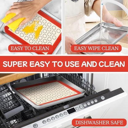 Baking Sheet with Silicone Baking Mat Set,CEKEE Stainless Steel Baking Sheet Pan Tray, Cookie Sheets for Baking, 6PCS Baking Supplies Bakeware Sets for Oven Making Cookies, Macaroons, Bread - Image 6