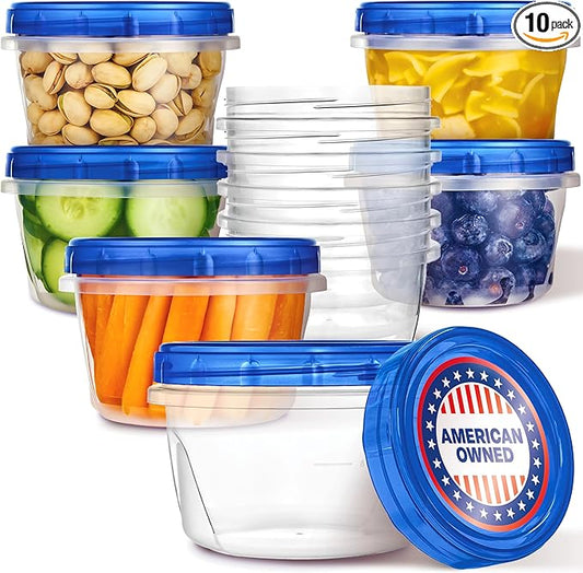 Stock Your Home 16oz Plastic Containers with Twist Top Lids (10 Pack), 2 Cup Freezer Containers with Lids for Leftover Food, Airtight Reusable Soup Containers, Microwave and Dishwasher Safe by StockYourHome