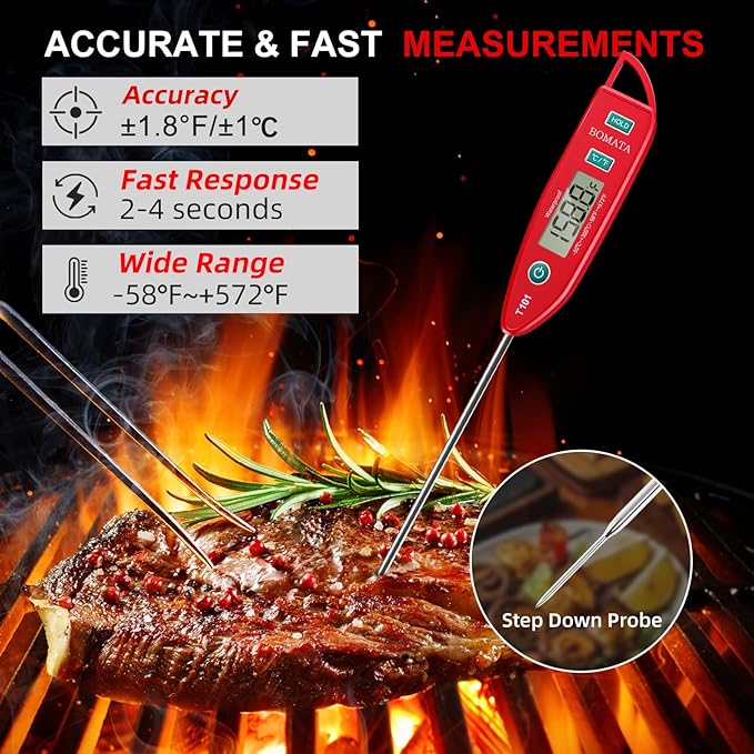 BOMATA Waterproof IPX7 Thermometer for Water, Liquid, Candle and Cooking. Instant Read Food Thermometer with Long Probe for Cooking, Meat, BBQ! T101 (Red Color)……… - Image 3