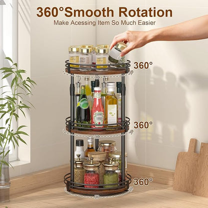 Across-Star Lazy-Susan-Organizer-Spice-Rack, 3-Tier Rotating Spice Organizer For Cabinet Pantry, Seasoning Holder Shelf With Adjustable Height, Kitchen Counter Shelf Countertop Organzier - Image 5
