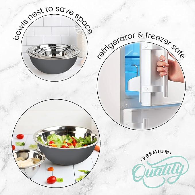 WHYSKO Meal Prep Stainless Steel Mixing Bowls Set, Home, Refrigerator, and Kitchen Food Storage Organizers | Ecofriendly, Reusable, Heavy Duty (Gray) - Image 8