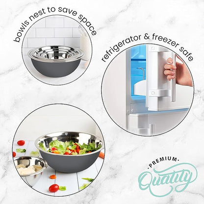 WHYSKO Meal Prep Stainless Steel Mixing Bowls Set, Home, Refrigerator, and Kitchen Food Storage Organizers | Ecofriendly, Reusable, Heavy Duty (Gray) - Image 8