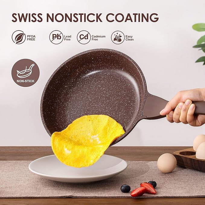 SENSARTE Nonstick Frying Pan Skillet, Omelette Pan, Healthy Stone Cookware Chef's Pan, PFOA Free, Toffee Brown (12.5 Inch) - Image 2