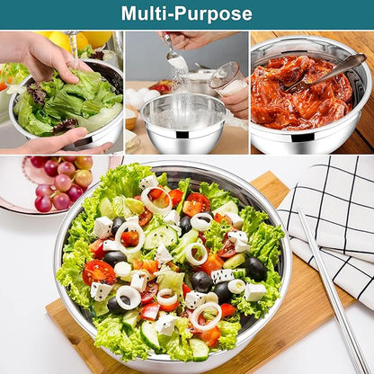 E-far Mixing Bowls with Lids, 6-Piece Stainless Steel Salad Bowls Metal Nesting Bowls for Baking Cooking and Prepping, Airtight Lids & Stackable Design, Size 4.5, 3, 1.5 QT (Blue) - Image 4