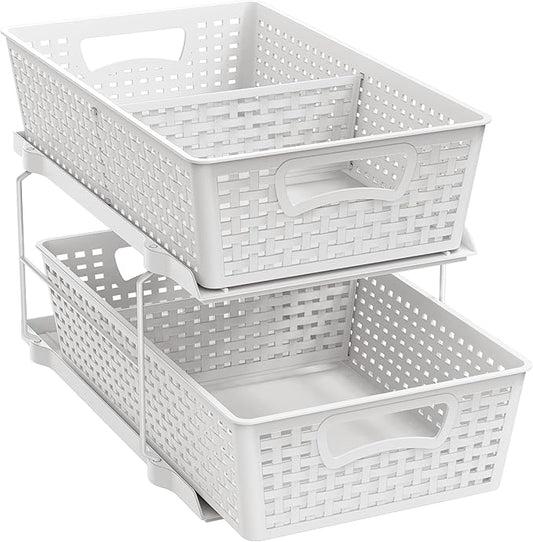 Simple Houseware 2 Tier Bathroom Organizer Tray Pull-Out Sliding Drawer, Under Sink Storage, White by SimpleHouseware