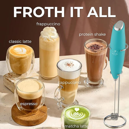 Zulay Kitchen Patented Tornado Triple Whisk Milk Frother with 4 Duracell Batteries – Handheld Foam Maker for Coffee, Lattes, Matcha & Hot Chocolate – Rich, Creamy Froth in Seconds - Teal Blue - Image 5