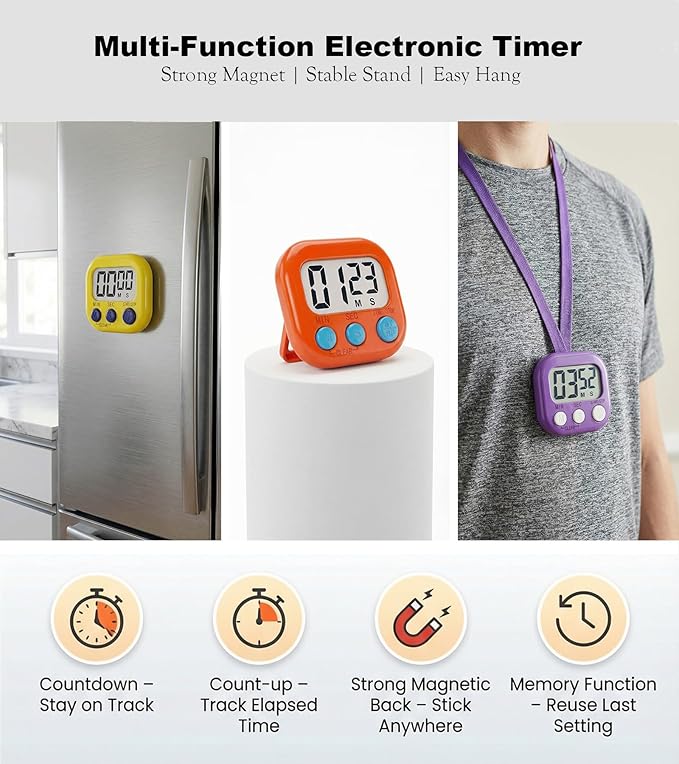 Digital Timer for Classroom Teachers Students, Magnetic Kitchen Countdown Timer, Easy Timers for Kids Homework Study Cooking Gym Game, 6 Pcs - Image 2