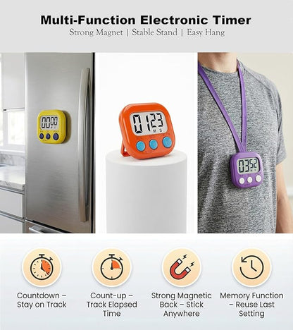 Digital Timer for Classroom Teachers Students, Magnetic Kitchen Countdown Timer, Easy Timers for Kids Homework Study Cooking Gym Game, 6 Pcs - Image 2