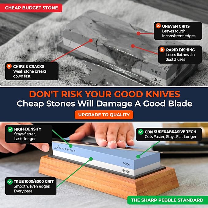 Sharp Pebble Premium Whetstone Knife Sharpening System – 1000/6000 Grit Whetstone Knife Sharpener & Honing Kit with Angle Guide & Non-Slip Bamboo Base – Guided Beginner Instructions - Image 4