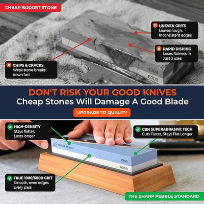 Sharp Pebble Premium Whetstone Knife Sharpening System – 1000/6000 Grit Whetstone Knife Sharpener & Honing Kit with Angle Guide & Non-Slip Bamboo Base – Guided Beginner Instructions - Image 4