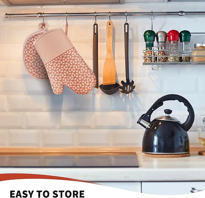 Oven Mitts And Pot Holders Set 6Pcs,Kitchen Oven Glove,High Heat Resistant 500°F Large Size Oven Mits And Potholders With Soft Cotton Lining And Non-Slip Silicone Surface For Cooking (Brown) - Image 6