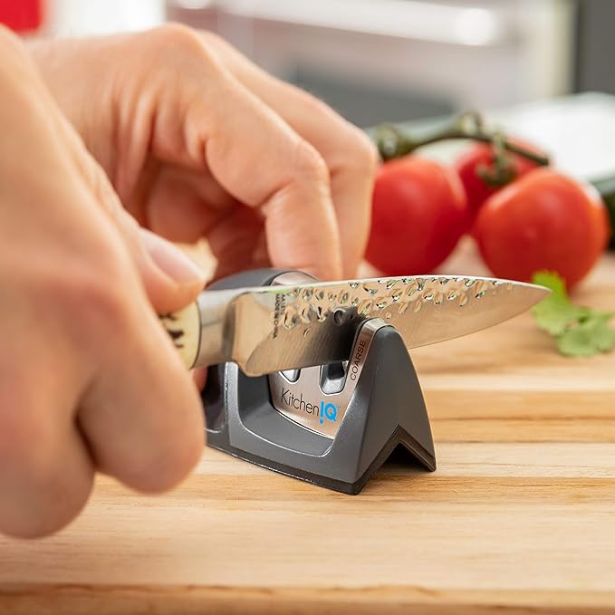KitchenIQ 51423 | Deluxe Diamond Edge Grip 2-Stage Knife Sharpener | 3 Pack | Black | Coarse & Fine Sharpeners | Compact | Non-Slip Base | Soft Grip Rubber Handle | Straight & Serrated Knives - Image 4