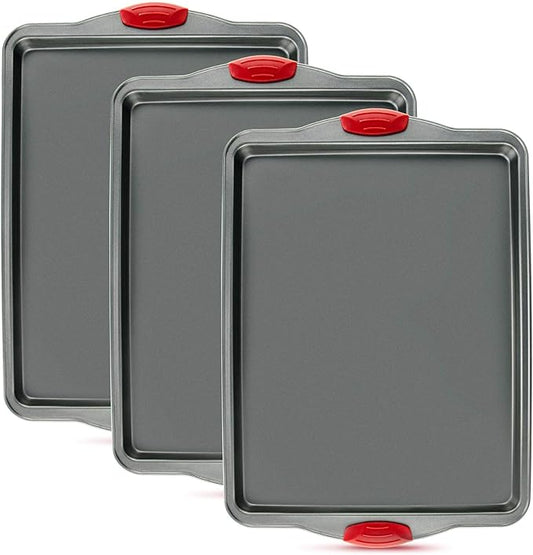 Premium Nonstick Baking Sheet Pans – Set of 3, Heavy-Gauge Carbon Steel, Warp, Dent, and Rust-Resistant – Gourmet Rimmed Half Cookie Sheet Trays, Non-Toxic for Exceptional Baking Performance by Boxikikitchen