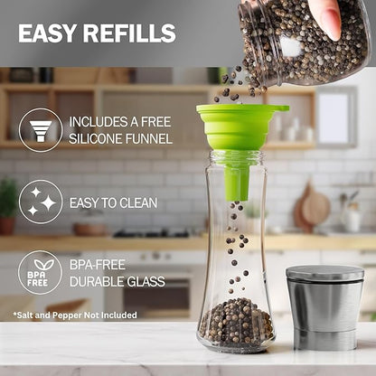 Home EC Original Stainless Steel Sea Salt and Pepper Grinder Set of 4 - Adjustable Ceramic - Tall Glass Salt and Pepper Shakers Mills - Modern Kitchen Spice Mill W/Funnel & EBook - Image 4
