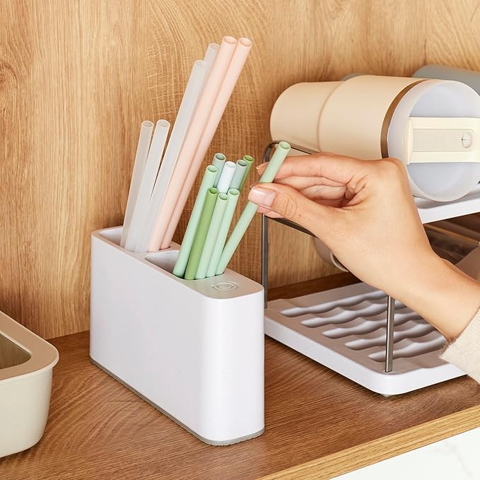 YouCopia SipStation Straw Holder, Reusable Straw Organizer for Kitchen Storage, Speckled White - Image 7