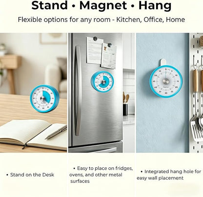 Searon Magnetic Visual Kitchen Timer, 60 Minute Countdown Timer with LED Alert, Turn the Dial to Start, No Winding Needed for Cooking, Baking, Meal Prep & Daily Kitchen Tasks (Blue)