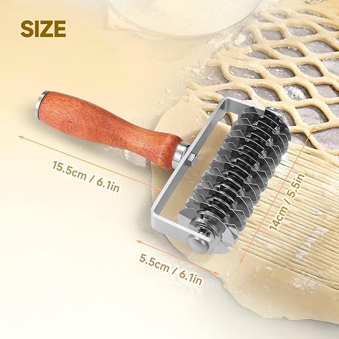 Pastry Lattice Roller Cutter, Stainless Steel Dough Cutter Wheel with Wood Handle, Time-Saver Baking Tools for Beef Wellington Pie Crust Pizza Bread, JKUS20408