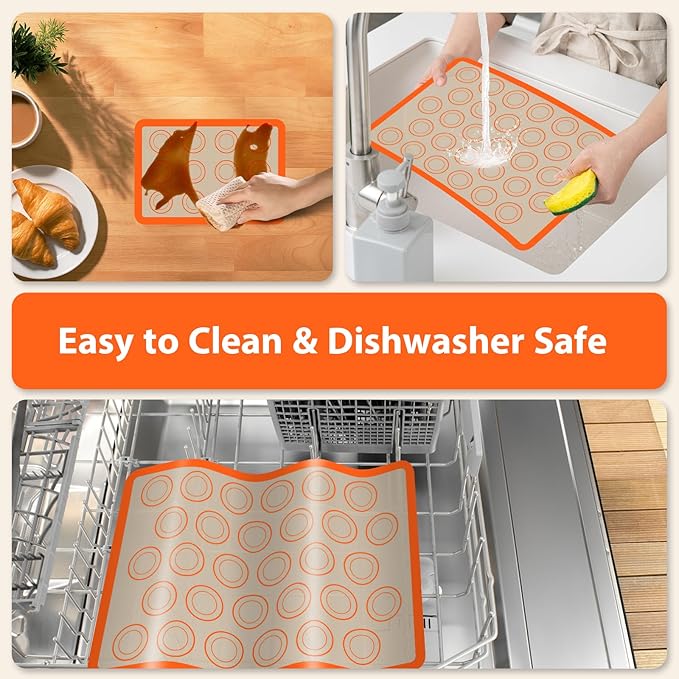 Macaron Silicone Baking Mats, 3 PCS Non Stick Macaroon Mat Silicone for Macarons, Cookie, Pastry, Orange - Image 4