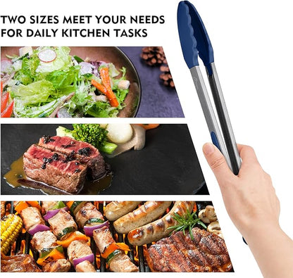 HOTEC Premium Stainless Steel Locking Kitchen Tongs with Silicon Tips, Set of 2-9" and 12", Classic Blue - Image 6