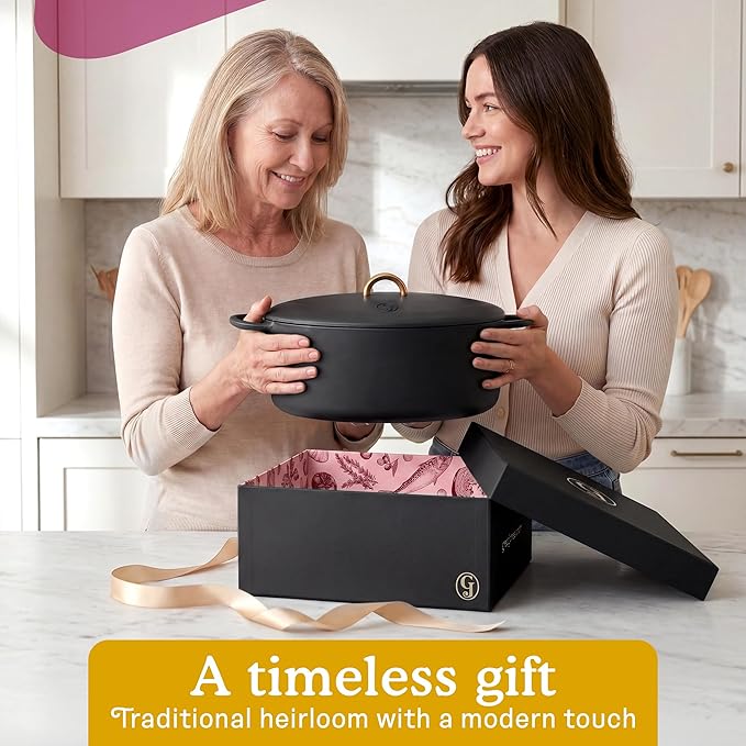 Great Jones Dutchess Cast Iron Dutch Oven Pot With Lid (Pepper) - Large 6.75 Quart Size, Dual Handles - All Stovetop Safe - 500° Dutch Oven For Bread Baking | Dishwasher Friendly