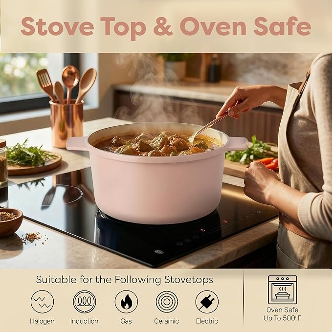 Gotham Steel 5 Qt Lightweight Ceramic Dutch Oven Pot with Lid, Nonstick Sourdough Dutch Oven for Bread Baking, 10 in 1 Stock Pot Ovens for Pasta, Spaghetti, Bread and More, Pots for Cooking - Image 7