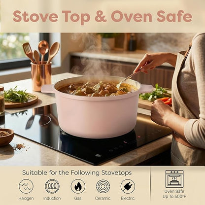 Gotham Steel 5 Qt Lightweight Ceramic Dutch Oven Pot with Lid, Nonstick Sourdough Dutch Oven for Bread Baking, 10 in 1 Stock Pot Ovens for Pasta, Spaghetti, Bread and More, Pots for Cooking - Image 7