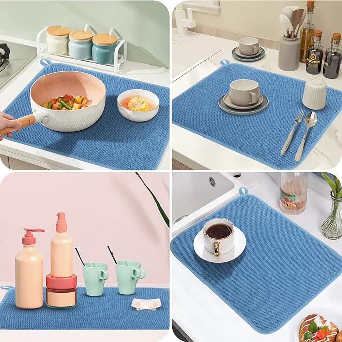 GeeRic Microfiber Dish Drying Mat, Super Absorbent Kitchen Dish Drying Pad for Mother's Day, Reversible Gift Mats for Countertop, 12 * 16 inch Blue - Image 5