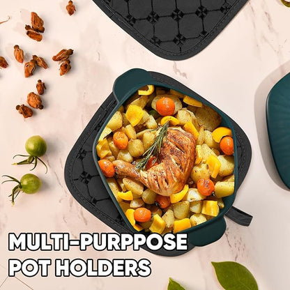 Oven Mitts Kitchen Towels Dishcloths with Pot Holders Sets 12PCS, Dish Towels Sets, Oven Gloves Pot Pads Heat Resistant 500 Degrees with Non-Slip Silicone Surface for Cooking Baking Grilling Black - Image 5