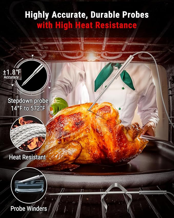 TempPro TP826 500FT Wireless Meat Thermometer, Dual Meat Probe Cooking Thermometer with HI/Low Alert, Food Grill Temperautre Probe for BBQ, Smoker, Oven, Grilling Gift (Previously ThermoPro) - Image 5