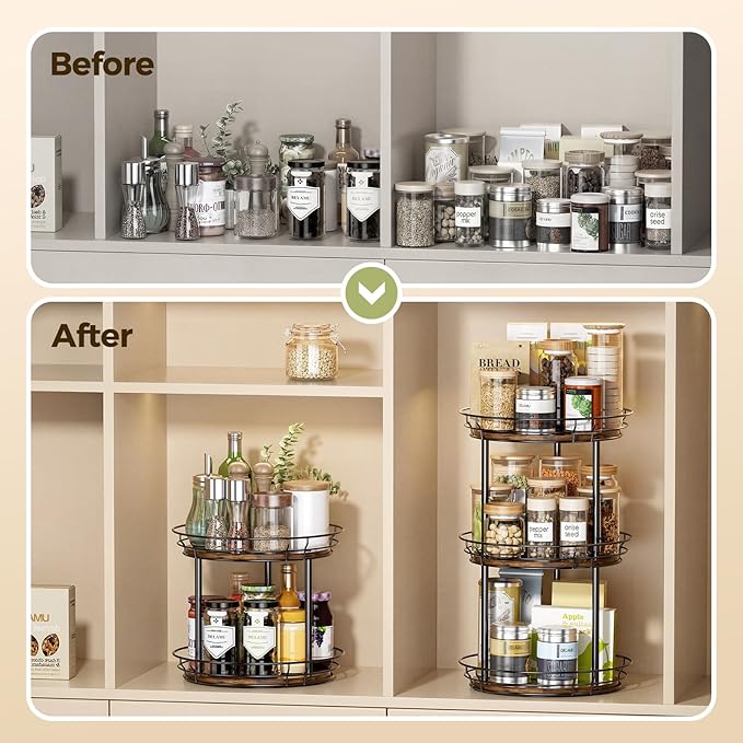LAMU 12'' Lazy Susan Turntable Organizer, 3 Tier Round Rotating Spice Rack Organization for Kitchen Cabinet and Countertop, Wooden Lazy Susan for Table Top, Pantry, Bathroom, Vanity, Home Decor - Image 4
