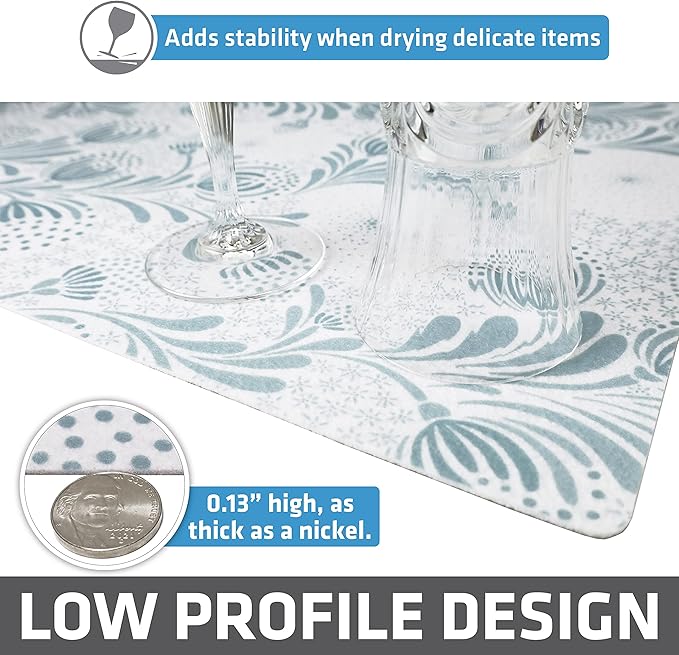Drymate Jumbo XL Dish Drying Mat (19”x24”), Low-Profile, Super Absorbent, Quick Dry Fabric, Waterproof & Slip-Resistant, for Kitchen Counter, Trimmable, Easy to Clean (USA Made)(Light Blue) - Image 4