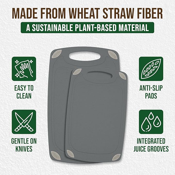 AXIOM CREATIONS 2-Piece Reversible Cutting Board Set Made from Natural Food Grade Wheat Straw Material - Eco-Conscious Alternative to Plastic - Gluten Free & BPA Free Chopping Boards for Kitchen - Image 4