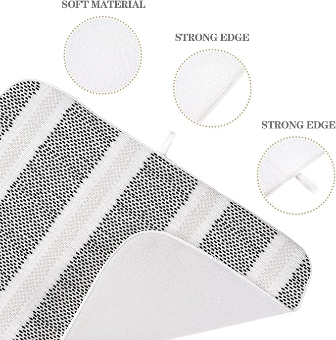 Boho Black Dish Drying Mat 18 x 24 inch Modern Geometry Polka Dot Striped Decorative Drying Mats Microfiber Absorbent Dish Washable Draining Mat for Kitchen Counter Decor