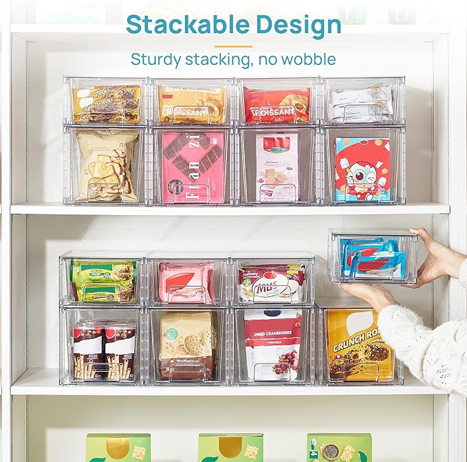 Vtopmart 4 Pack Clear Stackable Storage Drawers,Under Sink and Kitchen Organizers Storage,Easy to Assemble Plastic Drawers for Baby Bottle,Medicine, Bathroom,Cabinet and Pantry Organization - Image 4